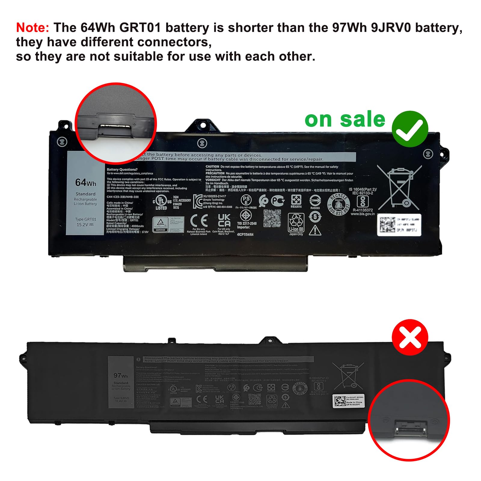 Amazon.com: 64Wh GRT01 Laptop Battery Replacement for Dell